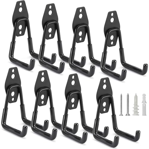 8 Pack Heavy Duty Garage Hooks Storage Organizer Wall Mount Power and Garden Tool Hangers, for Hanging Ladders, Ropes, Hose, Bulk Items