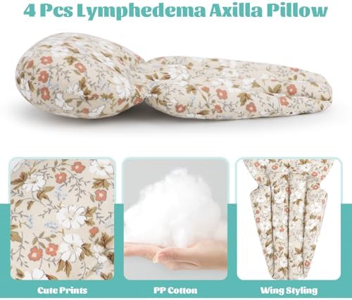 Lymphedema Axilla Pillow Armpit Pain Relief Mastectomy Recovery Supplies, 4PCS Cotton Lumpectomy Mastectomy Pillows Post OP Multicolor Breast Surgery Pillow (Pink Brown)
