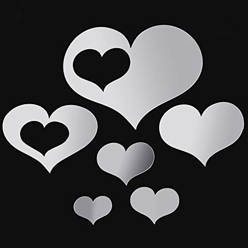 Shappy 33 Pcs Removable Acrylic Heart Mirror Wall Sticker Love Heart Mirror Tiles Decal for Home Bedroom Living Room Bathroom Kitchen Wedding Decor