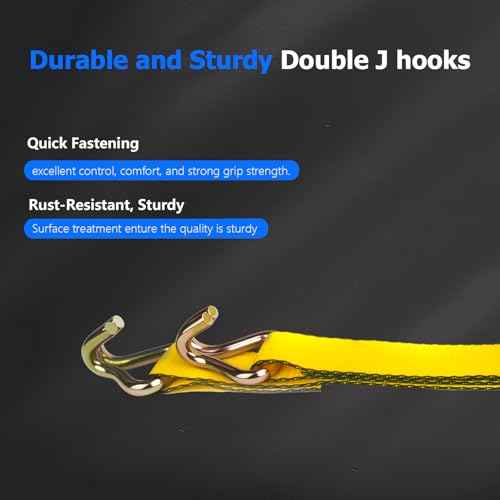 4Pack 2 Inch Ratchet Strap Heavy Duty, 20ft Ratchet Straps Tie Down with Double J Hook, 10000 LBS Break Strength, Cargo Ratchet Straps for Moving, Truck, Trailers, Motorcycles