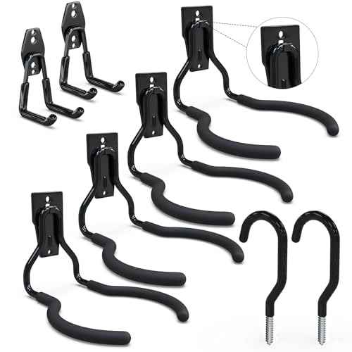 3-H Weed Eater Hanger 4 Pack,2 Garden Hose Holder,2 Screw in Hooks,Utility Weedeater Rack,Tool Hangers for Organizing and Hanging Weed Wacker,Leaf Blower,String Trimmer in Garden
