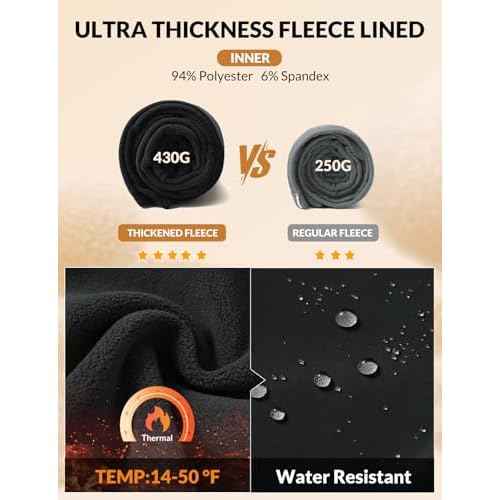 baleaf Thick Leggings for Women Water Resistant Snow Pants Fleece Lined Leggings Winter Ski Hiking Pants with Zip Pockets