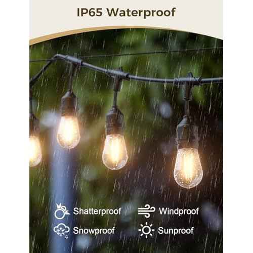 XMCOSY+ Smart Patio Lights 49Ft LED Outdoor String Lights Waterproof IP65, App Control, Compatible with Alexa, Dimmable Edison Bulbs Outdoor Light for Yard Porch Bistro Outside