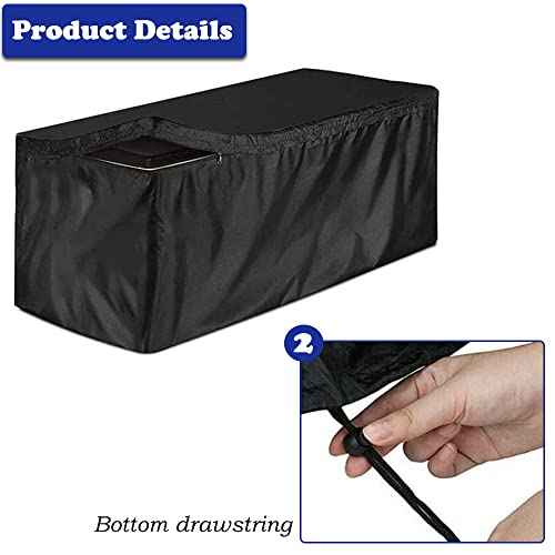 Deck Box Cover Heavy Duty Waterproof Outdoor Ottoman Bench Cover for Keter Large Deck Boxes Rectangular Storage Box Cover with Drawstring and Zipper (62x32x28in)