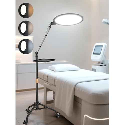 Lash Light for Eyelash Extensions, Floor Lamp with Moveable Stand & Flexible Arm, Esthetician Light with Adjustable Height & Color Temperature for Nail Art/Tattoo/Beauty/Makeup/Eyebrow/Skincare/Craft