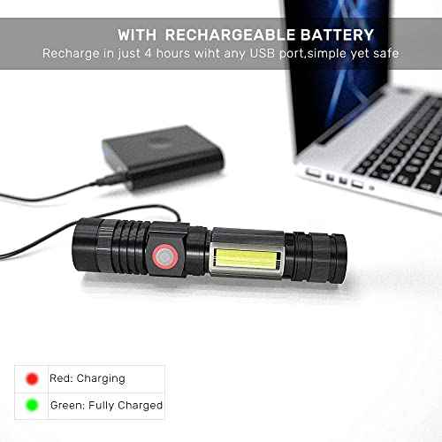 iToncs LED Rechargeable, Super Bright Magnetic Flashlight with COB Work Light, Waterproof, 4 Modes, Pocket Tactical Flashlights for Outdoor Camping Emergency 2 Packs