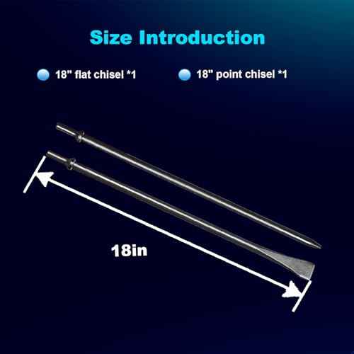 Pneumatic Cold Chisel Set, 3/4" Width 18" Long Air Pneumatic Hammer, Flat and Point Chisels with Round Collar for Concrete and Tile, Air Hammer Punch Chipping Bits Tool, Cr-Mo Alloy Steel