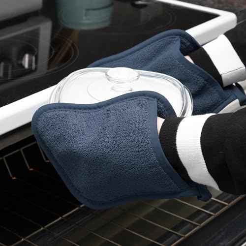 RITZ Terry Pocket Mitt & Hot Pad: Unparalleled Heat Resistant, Durable 100% Cotton ? Ergonomically Designed for Optimal Grip ? Easy-Care Machine Washable ? 4-Pack, Midnight