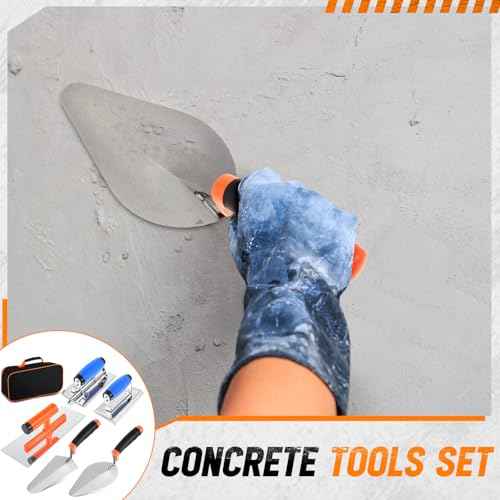 6pcs Concrete Hand Tools Set Masonry Tools Includes Stainless Steel Concrete Hand Edger, Groover, Finishing, Pointing, Gauging and Tool Bag for Cement Beginner Kit