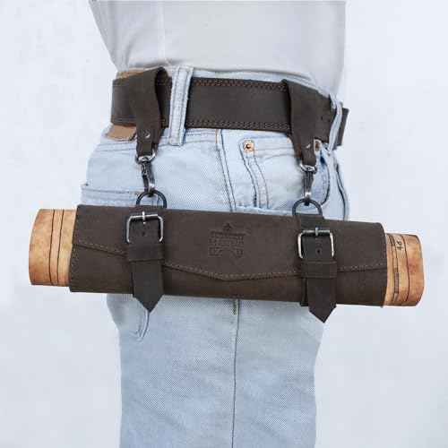 La Antigua, Rustic Map Holder with Double Belt Loops, Heavy-Duty, Multitool Organizer, Full Grain Leather, Handmade, Bourbon Brown