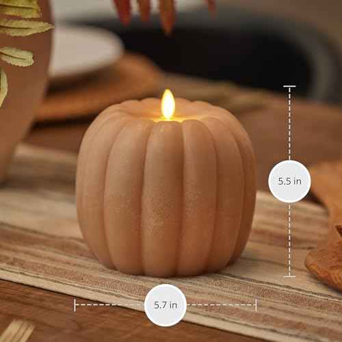Luminara Tall Pumpkin Figural Flameless Flickering Moving Flame LED Candle (5.7" x 5.5"), Chalky Finish Real Unscented Wax, Time Function (Irish Cream)