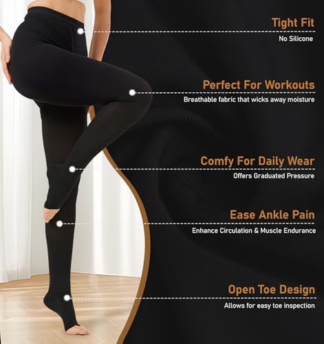 NURCOM Medical Compression Pantyhose for Women Men, 20-30 mmHg Graduated Support Tights, Closed Toe Compression Leggings