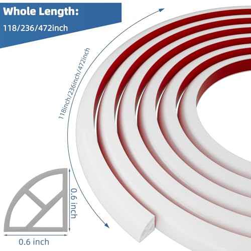 Flexible Quarter Round Molding Bendable Molding Trim,Peel and Stick Silicone Rubber Edge Trim for Floor,Tub,Cabinet,Flexible Shoe Molding Around Curved Stairs,Columns and Wall-472¡± L x 0.6¡± W x 0.6¡± H