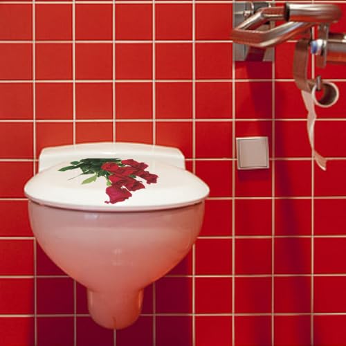 Romantic Red Rose Toilet Decals Red Rose Wall Stickers Bathroom Beautification Decoration Wall Stickers Self Adhesive Pegatinas para Pared
