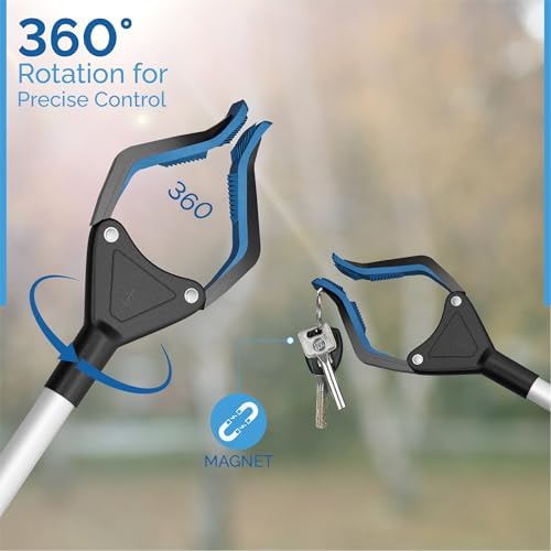 Grabber Reacher Wheelchair aid,FitPlus Premium Grabber Tool accesery 34 Inch, Strong Magnet Grabber Reacher for Elderly, Lightweight Extra Long Handy for Trash (Blue Orange, 32 Inch 2 Pack)