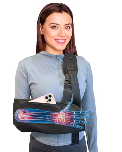 Arm Sling, Upgraded Straps, Ultimate Comfort, Convenient Pocket, Arm Sling Shoulder Immobilizer for Shoulder Injury, Elbow Injury, Wrist Injury, Fractured Bones, Rotator Cuff Support (L)