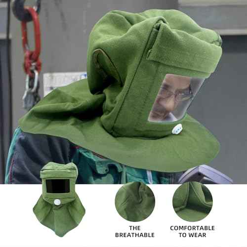 Sand Blasting Hood Cap, Shawl Cap Sandblaster Mask Anti Wind/Sandblaster Tools with Mask Breathing Valve, Dust Protective Face Mask Neck Protector, Green
