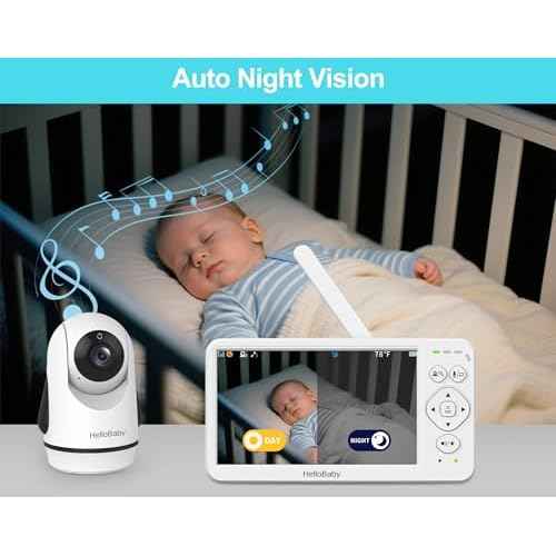 HelloBaby Baby Monitor with Camera and Audio, Large 6'' Video Baby Monitor No WiFi,30-Hour Long Battery, 320¡Æ Pan-Tilt Camera with 2X Zoom, Night Vision, 2-Way Talk,ECO,1000ft, Portable, 150 Languages