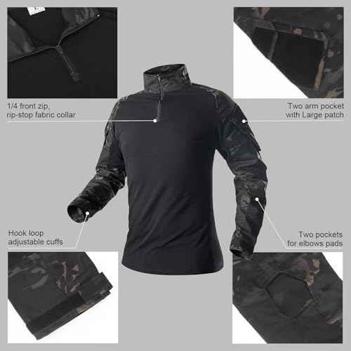 Tactical Suit,Combat Pants and Shirt,Cap Gloves Balaclava Set,Black Camo Uniform Men's Military Airsoft Gear