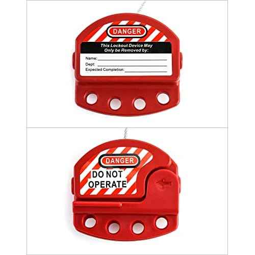QWORK Lockout Tagout Cable Lock, 4 Pack Adjustable Steel Vinyl Coated Cable Lockout, 3/16" Diameter, 5.9' Length, Red