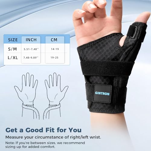 Wrist and Thumb Brace Finger Splint Left/Right Hand, Lightweight Hand Brace for Arthritis Carpal Tunnel with Thumb Support, Thumb Spica Splint for De Quervains Tenosynovitis, CMC Joint