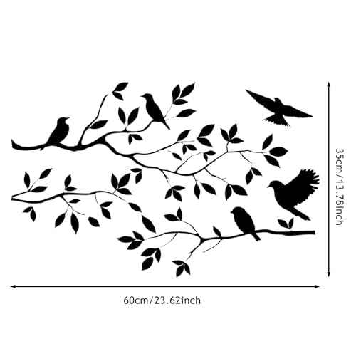 Bird Tree Branch Wall Sticker Decal Black Vinyl Wall Art Decor Peel and Stick Living Room Home Decoration