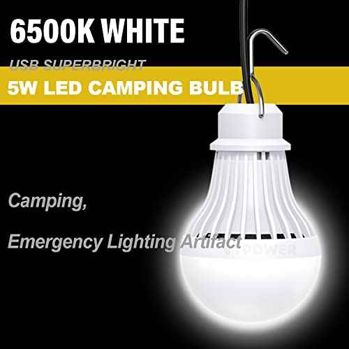 4 Pack Portable LED Bulb, 5W USB LED Camping Light for Garage Warehouse Car Truck Fishing Boat Outdoor Emergency Light Children Bed Room, 2.5m/8.2ft Extension Cord¡¦
