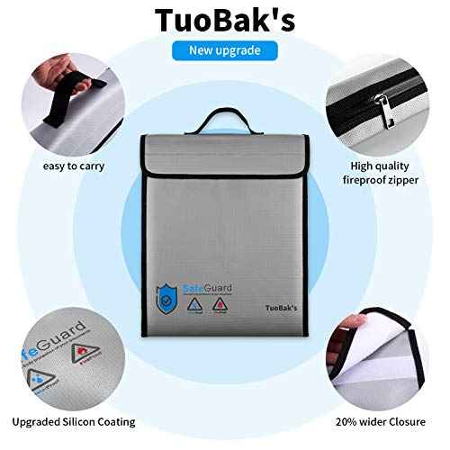 TuoBak's Fireproof Waterproof Document Bag with Zipper,Heat Insulated Upgraded Fireproof Document Bag 15.8¡±x 12.6¡±¡¿2.5¡± for Important Document Storage Organizer for Valuables, Legal Documents Safe