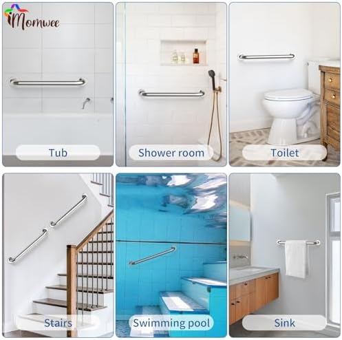 2 Pack 24 Inch Shower Grab Bar, iMomwee Chrome Stainless Steel Bathroom Grab Bar Handle, Bathroom Shower Balance Bar,Safety Hand Rail Support,Handicap Elderly Senior Assist Bath Handle(1.5" Diameter)