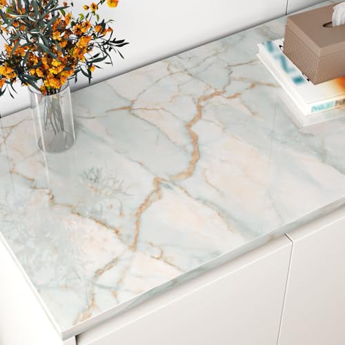 Glossy Cyan Marble Contact Paper Peel and Stick Countertops Waterproof Marble Wallpaper for Bathroom Green/Yellow Vinyl Self Adhesive Kitchen Countertop Contact Paper for Cabinets Tables 15.8"x78.7"