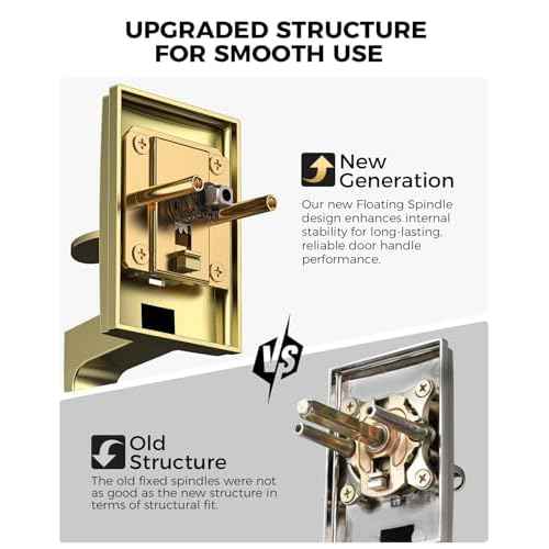 Front Door Handle and Deadbolt Set, Gold Front Door Lock Set with Modern Knob, Exterior Entry Lock with Adjustable Single Cylinder Deadbolt, Reversible for Right & Left