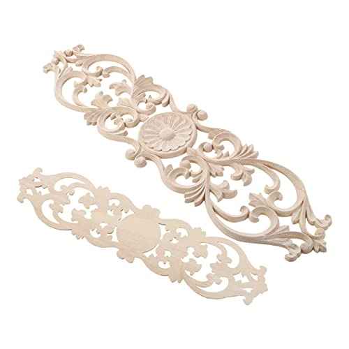 MUXSAM Wood Onlays Appliques, Long Wooden Carved Overlays Furniture Center Carvings Decals for Cabinet Closet Door Wall Dresser DIY Crafts Project(1-Pack, 40x9cm/15.8"x3.6")