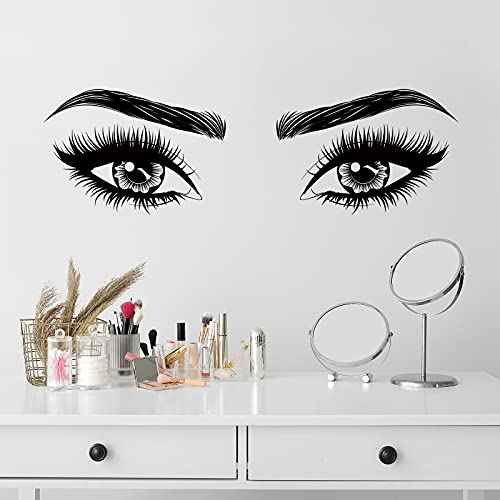 2 Pieces Eyes Wall Decal Big Eyes Wall Stickers Fashion Eyelash Sticker Women Beautiful Decals Decor for Living Room Bedroom (Classic Styles)