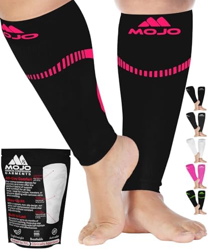 Mojo Compression Socks Footless for Women and Men 20-30mmHg - Extra Wide Plus Size Calf Sleeve - A604