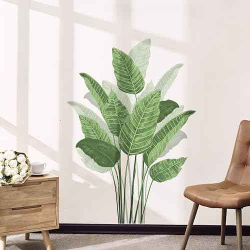 Tropical Plant Leaves Wall Decals, Boho Spring Summer Green Palm Leaf Bird of Paradise Wall Stickers Poster Art Murals Decor for Adult Nursery Classroom Living Room Office Bedroom Gifts for Mom