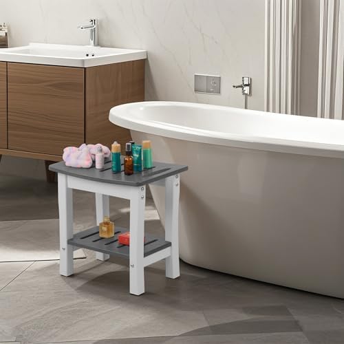 HDPE Waterproof Shower Bench,Shower Seats for Adults Shaving Legs,Shower Stool for Inside Shower 300 Lbs Capacity Grey&White