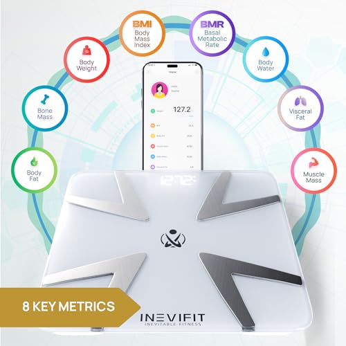 INEVIFIT Smart Body Fat Scale, Highly Accurate Bluetooth Digital Bathroom Body Composition Analyzer, Measures Weight, Body Fat, Water, Muscle, BMI, Visceral Fat & Bone Mass for Unlimited Users