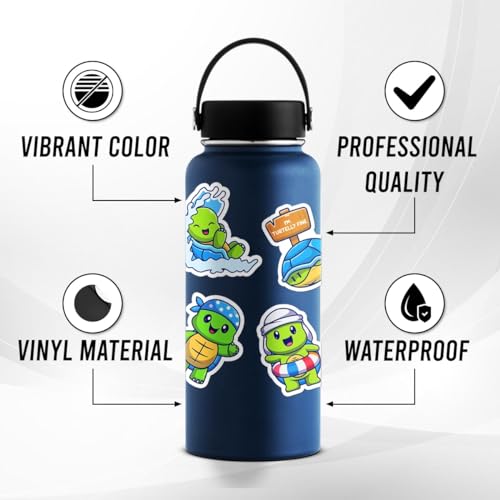 50 Pack Pcs Sea Turtle Stickers for Water Bottles Waterproof Vinyl Laptop Luggage Scrapbooking Computer Phone Case Cute Animal Sticker Packs Adults Teens Aesthetic Small Decals