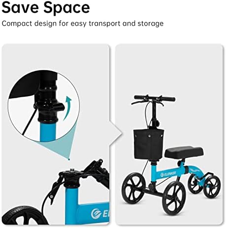 ELENKER Best Value Knee Walker with 10" Front Wheels Steerable Medical Scooter Crutch Alternative with Dual Braking System Sky Blue