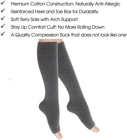 Toeless Cotton Compression Socks for Women & Men. 15-20 mmHg Knee-High Support - 1 pair