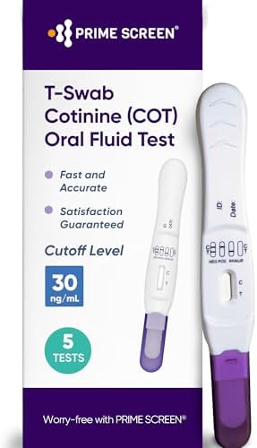Prime ScreenÂ® T-Swab Cotinine (COT) Oral Fluid Test- Saliva Nicotine Smoking Testâ One-Step Nicotine Detection [5 Pack]