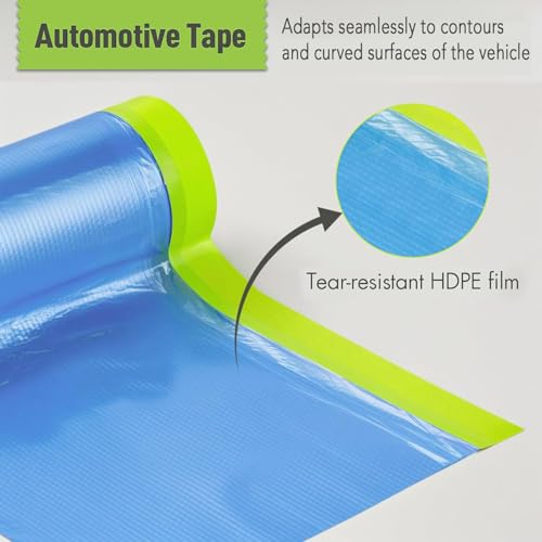 Pre-Taped Masking Film for Painting ? 44" x 66' Plastic Sheeting with Automotive Paint Tape, Easy Tear, No Residue ? Painter¡¯s Tape and Drape for Car, Wall, Window & Furniture Protection