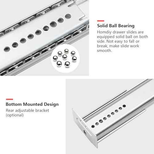 homdiy 5 Pack 16Inch Heavy Duty Centered Bottom Mounted Drawer Slides for Cabinet & Dresser Drawers, Bottom Mount Drawer Slides 3/4 Extension Glide Track