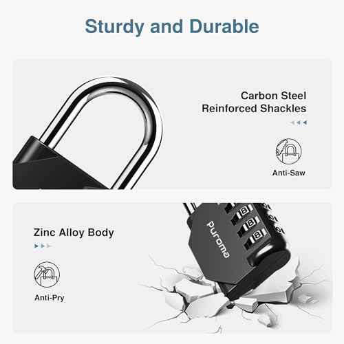 Puroma 10 Pack Combination Lock for Locker 4 Digit Outdoor Waterproof Padlock for School, Gym, Sports, Fence, Toolbox, Gate, Case, Outdoor, Hasp Storage, Cabinets (Black)