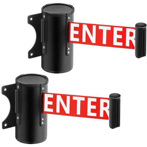 Landical 2 Pcs Fixed Wall Mount Retractable Barrier Belt DO NOT Enter Sign Safety Belt Barrier Rope with Braking System Locking Button for Crowd Control Parking