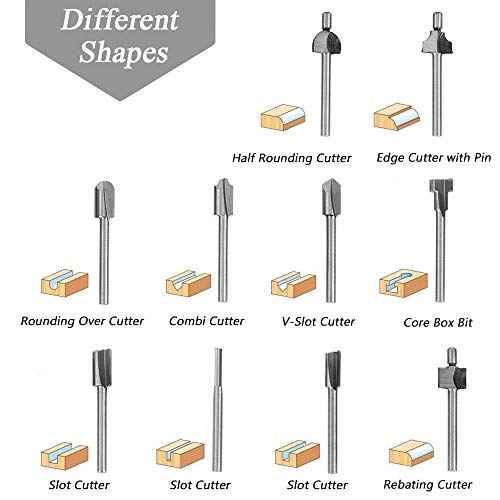Mesee 10Pcs HSS Router Bits 1/8"(3mm) Shank Carbide Engraving Bit Set Fit Rotary Tool Tools for DIY Woodworking Edge Grooving Carving Milling Trimming