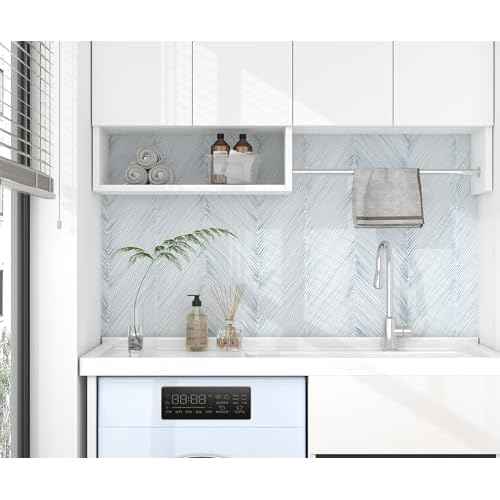 Modern Peel and Stick Wallpaper White and Blue Striped Wallpaper Boho Contact Paper 17.3''¡¿78.8'' Self Adhesive Wall Paper Removable Line Wallpapers Decorative for Bedroom Bathroom Cabinets D?cor