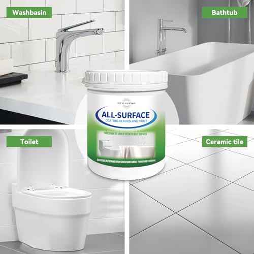 styleonme Tub and Tile Paint White, 50-60sq.ft, Bathtub Washbasin Toilet Ceramic Tile and Kitchen Countertop Refinishing, Odorless and Non-Toxic Heavy Glaze Epoxy Resin Coating