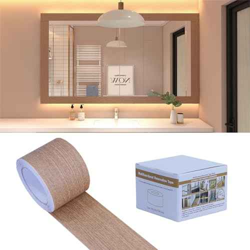 Teak Wood Grain Removable PVC Waterproof Border Wall Decor Removable Self Adhesive Door Frame Window Mirror Bathroom Tiles Sticker Grain Trim Wallpaper 1.96inch x 393inch