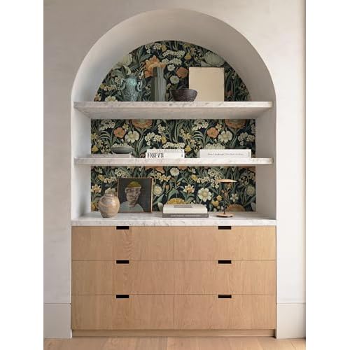 Safiyya Floral Peel and Stick Wallpaper Boho Contact Paper Peel and Stick 17.3"x 78.7" Black Wall Paper Self Adhesive Wildflower Farmhouse Removable Wallpaper for Bedroom Bathroom Vinyl Roll